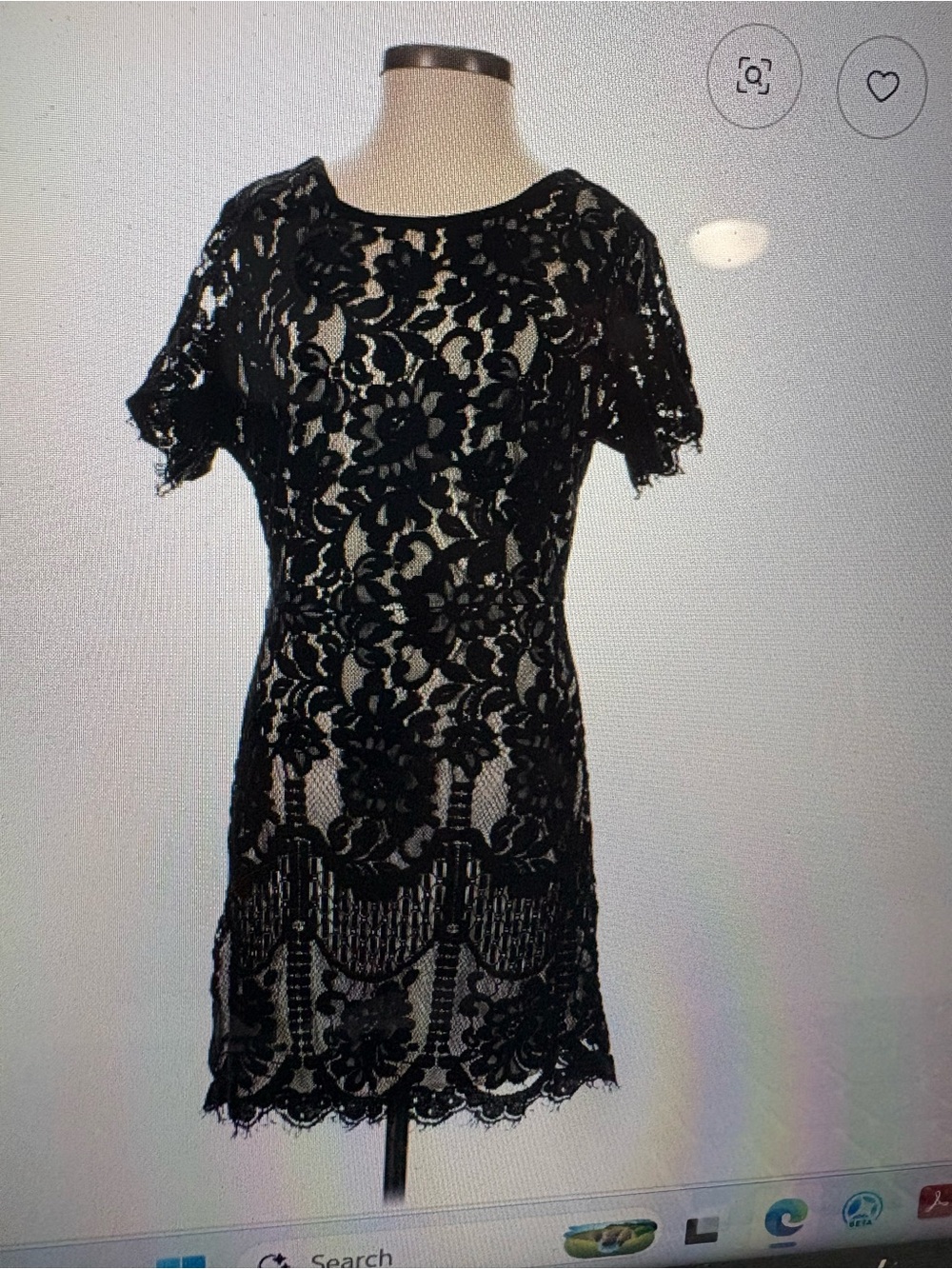 Black Lace Short Sleeve Sheath Cocktail Dress